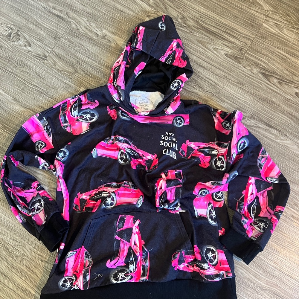 Anti Social Social Club Hoodie - Black with Pink Car Graphics - size XXL